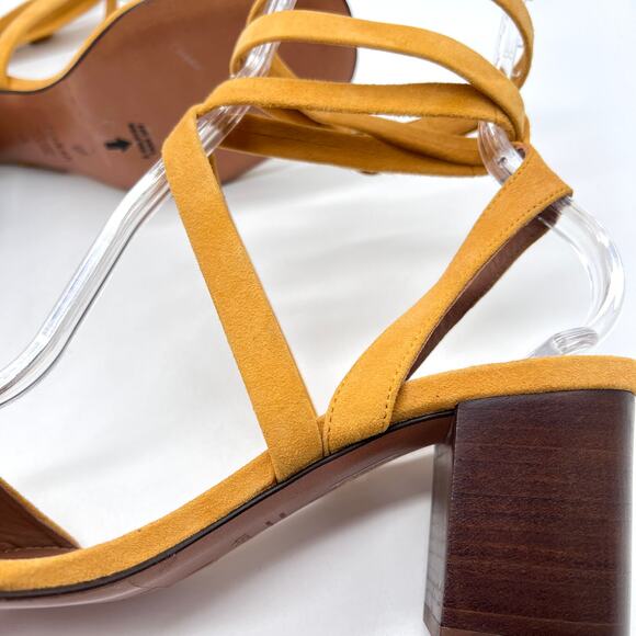 BA&SH Cequoia Strappy Heeled Sandal Women 39 Yellow Suede Block Stacked heel NEW - Picture 13 of 15